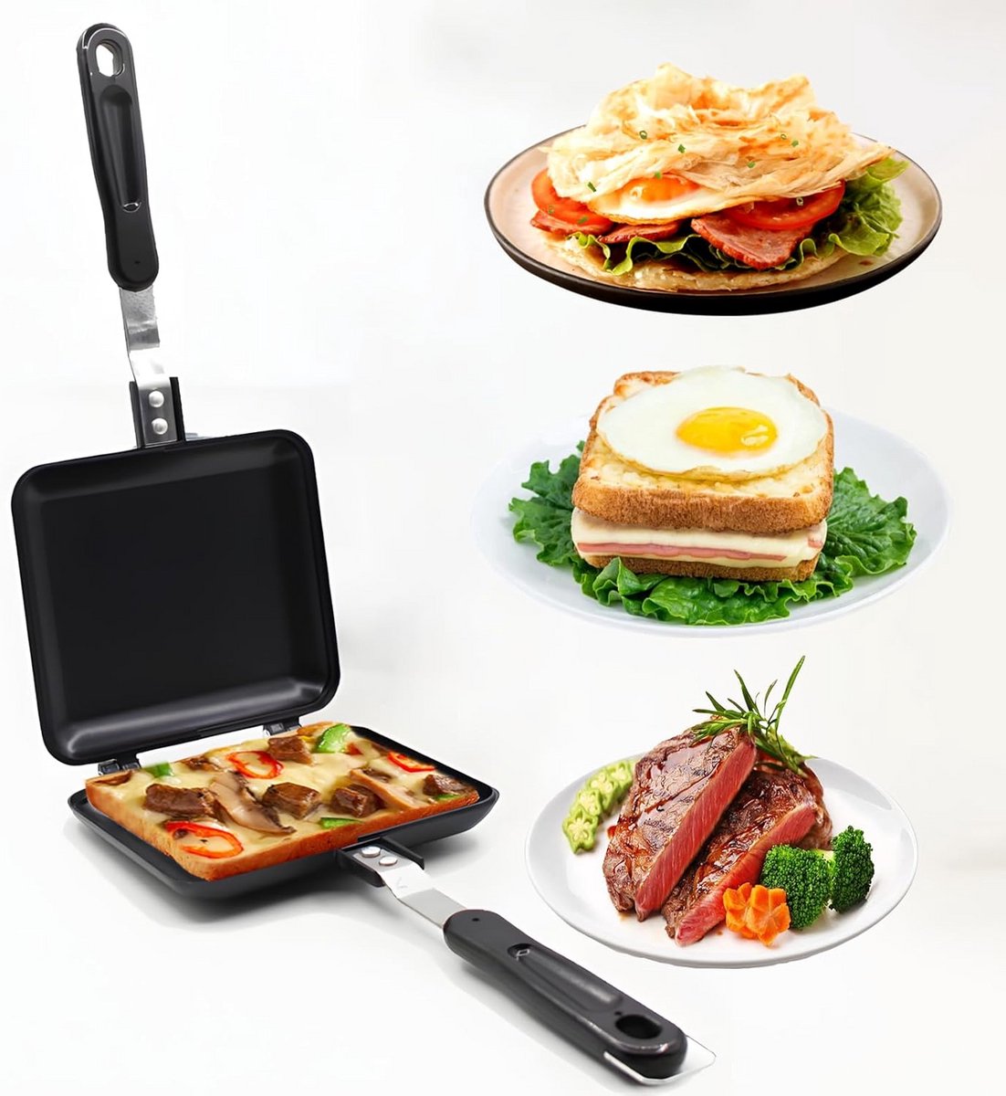 Dubbelzijdige tosti-ijzer zonder merk - Snelle en gemakkelijke bereiding