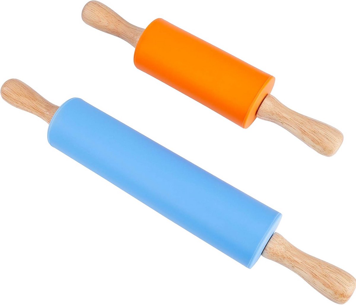 2 stuks Antiaanbak Siliconen Deegroller met Houten Handvat voor Taart en Pizza