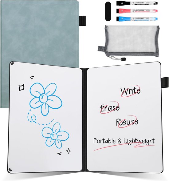 Whiteboard Klein A5 geen magneet, 22 x 17 cm mini draagbaar memobord dubbelzijdig whiteboard afwasbaar harde schaal voor kantoor, school, thuis - incl. 1 marker met gum