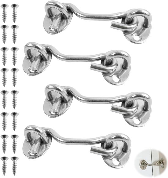 4 Stuks 316 Roestvrijstalen Zeilhaken – Veersluiting, Platte Achterkant, Met 8 Schroeven – Voor Aanhangers, Boten, Camping, Of Gewoon Thuis Voor Jassen En Tassen