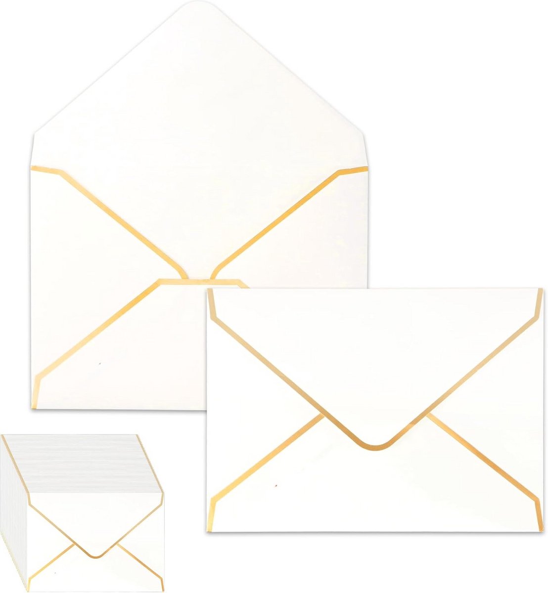 50 Elegante Enveloppen voor Wenskaarten en Uitnodigingen met Gouden Rand 18.5 x 13.5cm