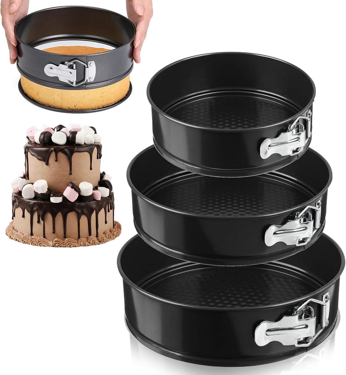 Set van 3 Springvormen met Verwijderbare Bodem - 20, 22 en 24 cm - Antiaanbak
