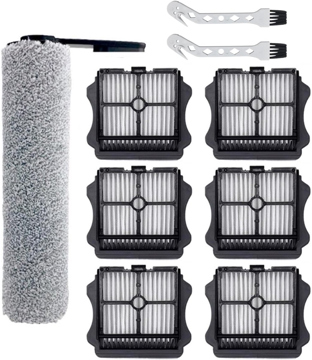 Accessoireset - 9 stuks - geschikt voor Tineco Floor One S5 - FLOOR ONE S5 PRO - S5 PRO 2 - S5 PRO SERIES - IFLOOR 5 BREEZE - accustofzuiger (nat en droog) - Vervangingsonderdelen - Inclusief 1 borstelrollen en 6 HEPA-filters en 2 reinigingsborstel