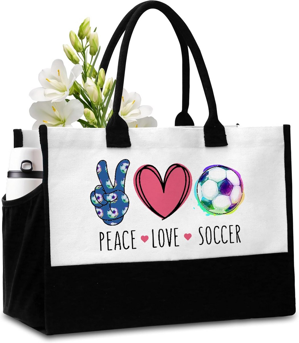 Grote Canvas Tote Bag met Zakken voor Dames - Waterdichte en Herbruikbare Schoudertas
