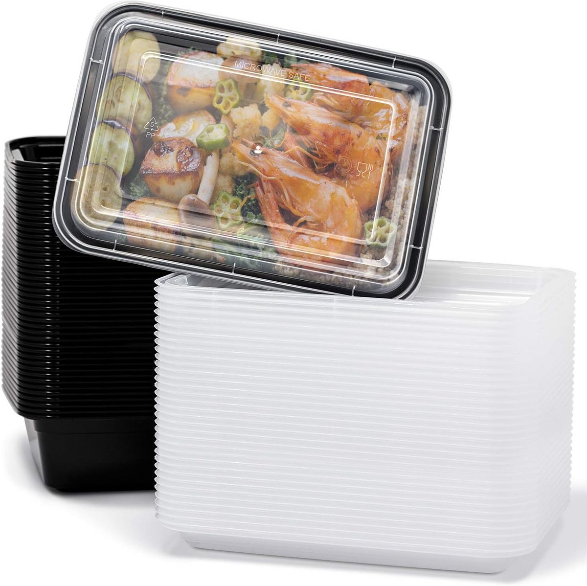 Maaltijdvoorbereidingscontainers 50-pack Rechthoekig met Deksel Stapelbaar - 42 oz