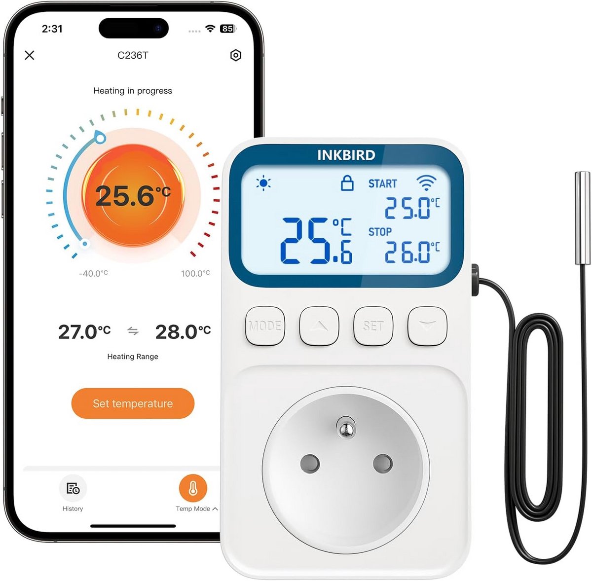 Thermostaat Socket - Temperatuurregelaar Stekker - Temperatuur Beheersen - Digitale Weergave - 16A - Zwart