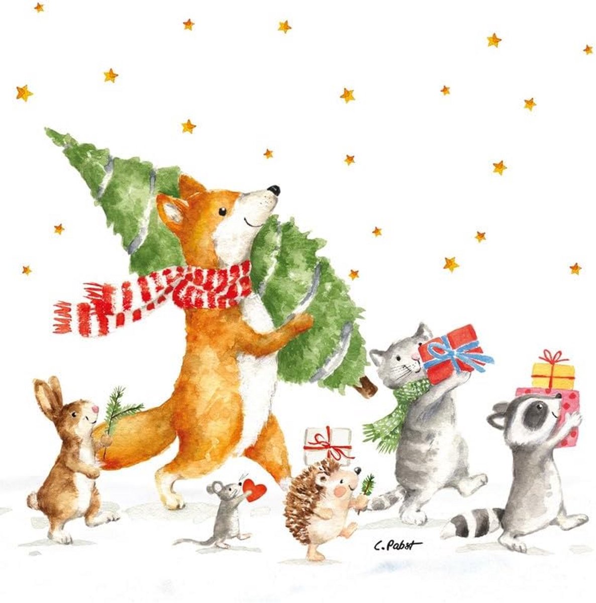 20 Kerstservetten met Dierenmotief voor Tafeldecoratie en Knutselen 33x33cm