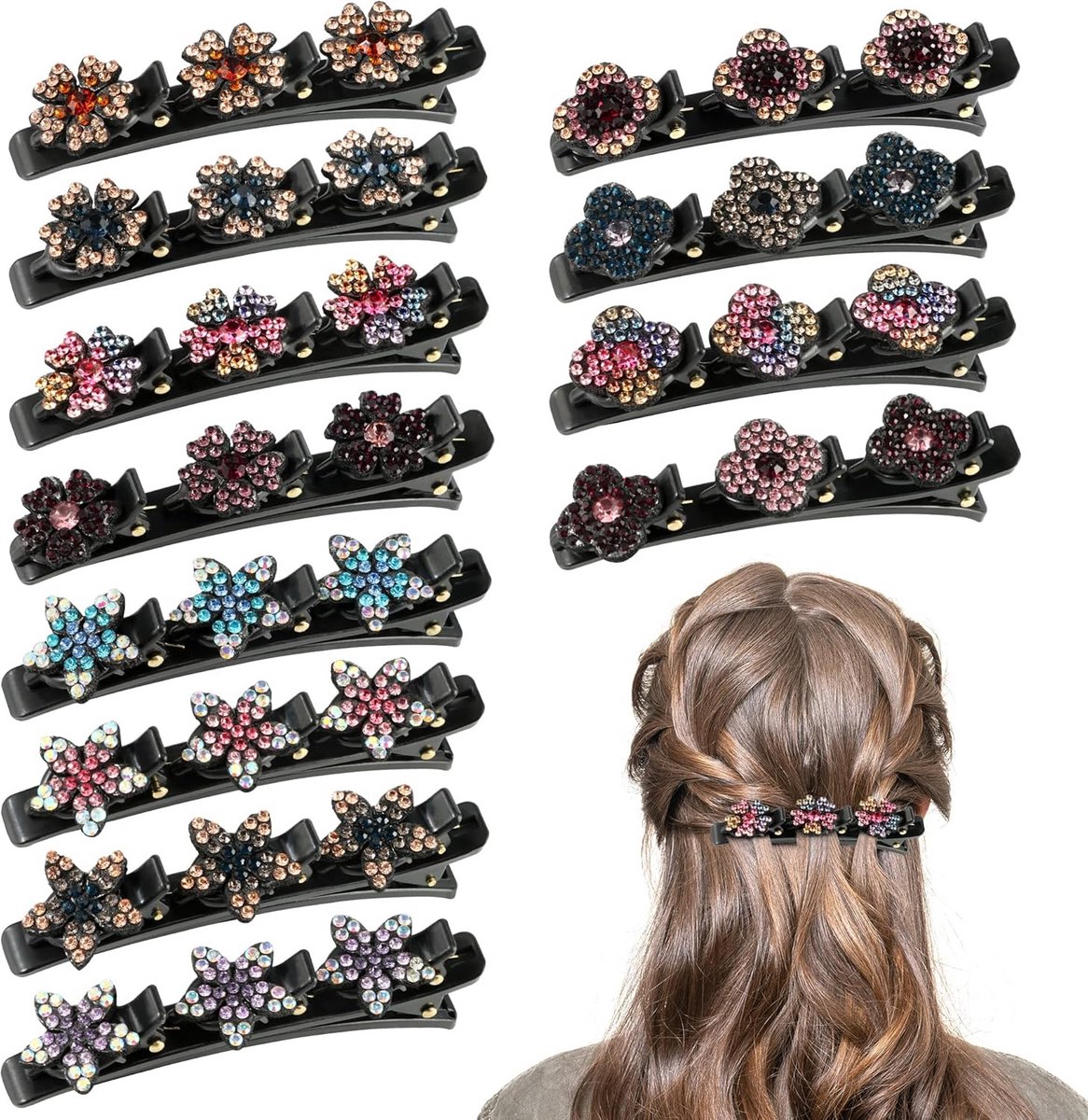 12x Dubbellaags Haarspeldjes met Gevlochten Strass en Kristallen voor Dames