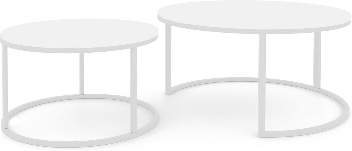 Set van 2 Ronde Salontafels Wit Glanzend - In elkaar Schuifbaar - Koffietafel Set