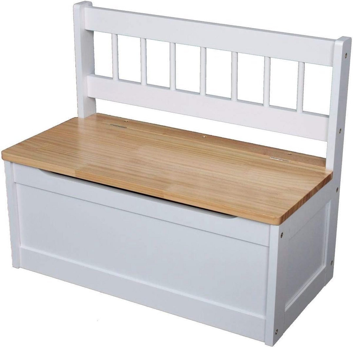 Kinderfauteuil met Houten Frame en Opbergvak - Wit/Natuurlijk Hout - 60x50x30 cm