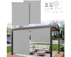 Rolgordijn Thermo Verduisterend - 2 Stuks - Verticaal Zonnescherm - Isolerende zonwering - Duurzame Rolgordijn Waterdicht - Grijs 160 x 240