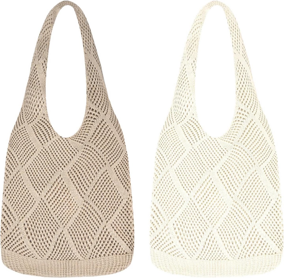 Set van 2 Gebreide Zomer Tassen, Boho Crochet Strandtas en Shopper