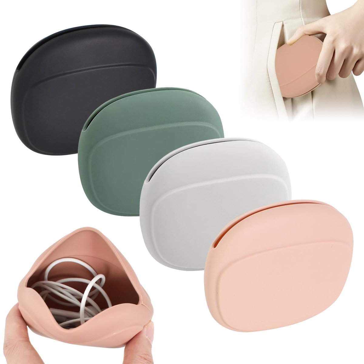 Unyqoos® Siliconen opbergtasjes set van 4 voor hoofdtelefoon en accessoires