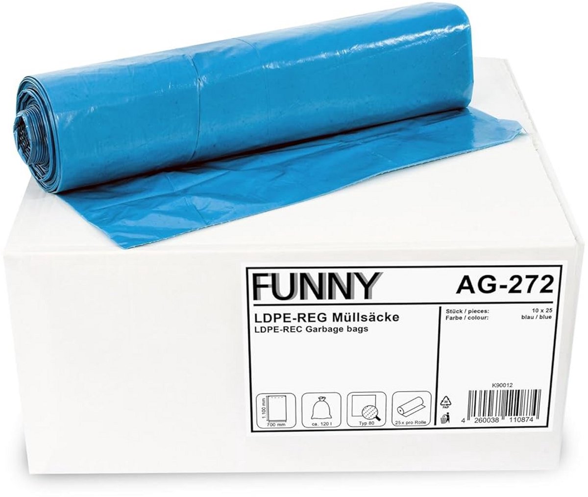 Sterke 120L Blauwe Vuilniszakken LDPE Type 80 - 250 Stuks - 70x110 cm