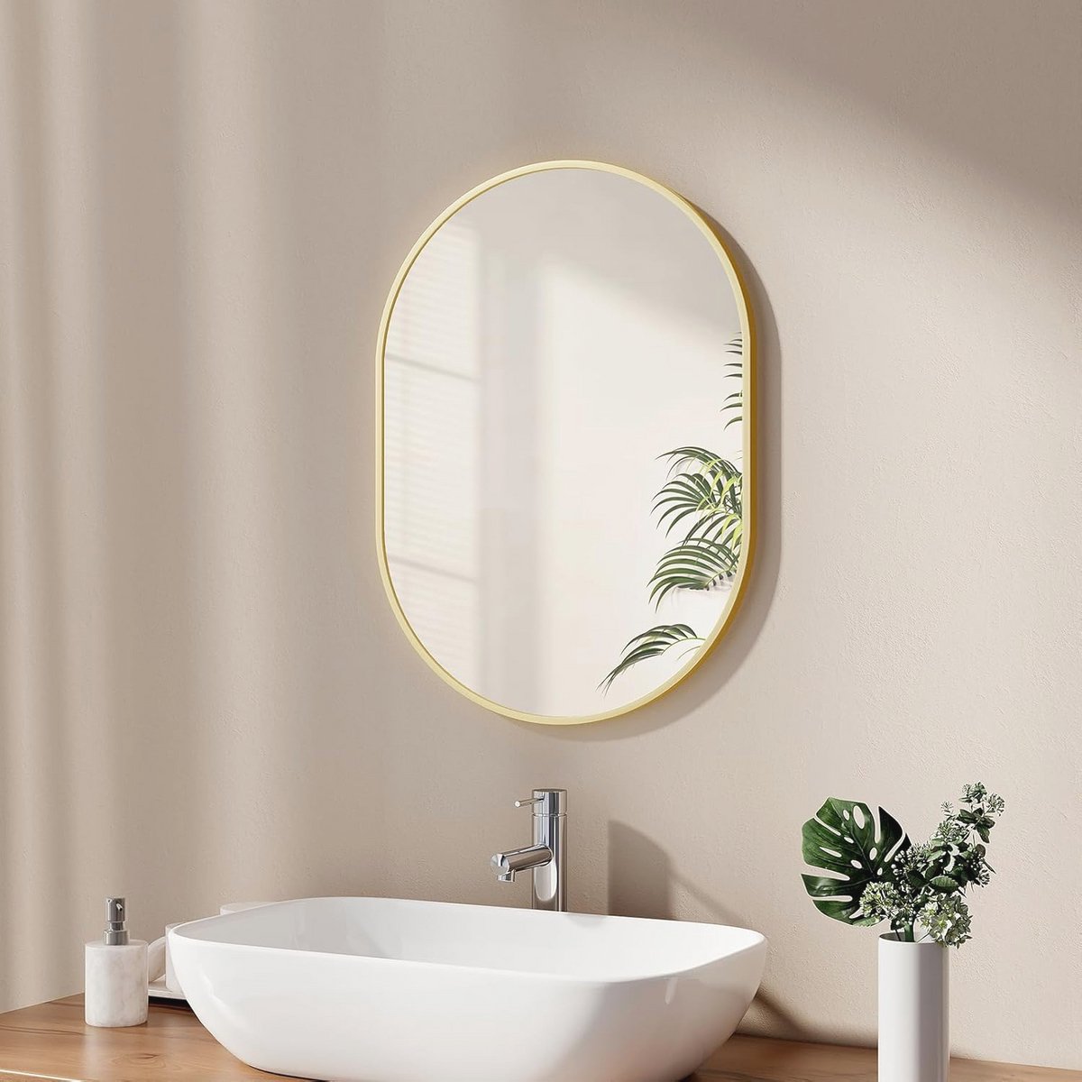 Ovale Badkamerspiegel 45 x 60 cm met Geborsteld Gouden Frame - Horizontaal/Verticaal