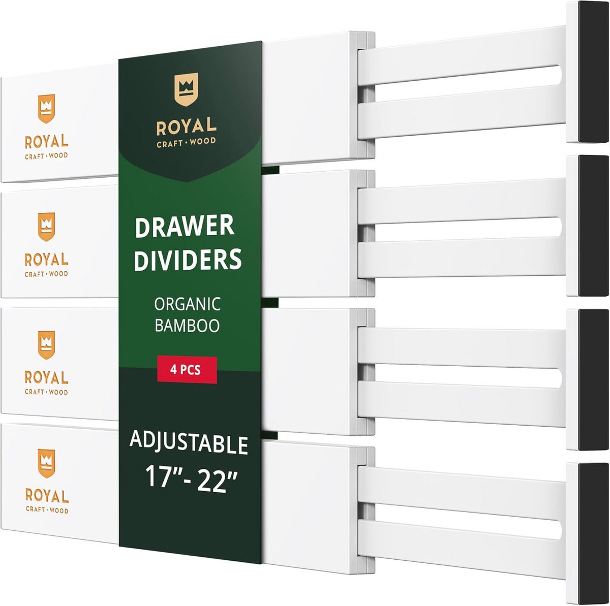 Verstelbare bamboe lade verdelers - Organiseer je lades met stijl en gemak, 4-Pack