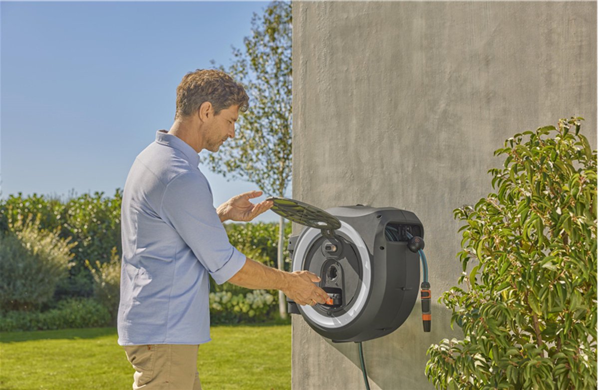 Gardena PowerRoll XL Dévidoir sur batterie Solo - Gris-blanc - 35 m