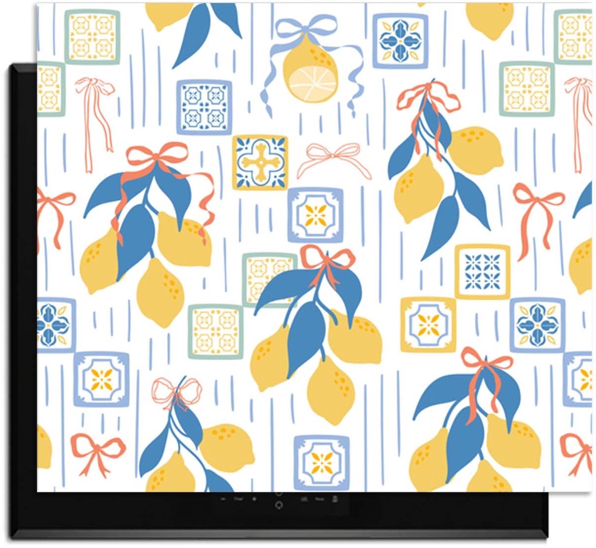 KitchenArt - Lemon Tiles - Inductie Beschermer - 52x35 cm - Kookplaat Beschermer - Luxe Afdekplaat Inductieplaat - Anti-slip & Oprolbaar - Beschermmat Inductiekookplaat