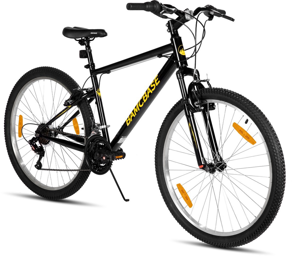BAMCBASE Agave Voorvering Mountainbike - 26 inch - Carbonstalen Frame - 18 Versnellingen - Handrem - V-Brake - Spatborden - Zwart - Geschikt voor buitenactiviteiten in de lente