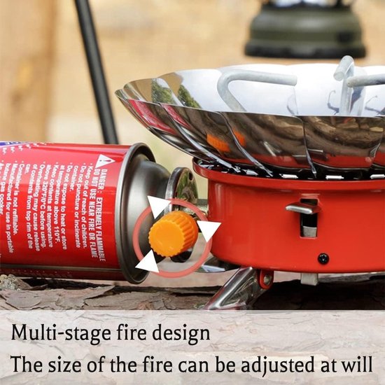 Draagbaar gasfornuis voor camping - Opvouwbaar en compact- 2800W– Winddicht ontwerp - Ideaal voor kamperen en barbecue- Lichtgewicht en eenvoudig te hanteren-Inclusief 2 Gasflessen van Draagbaar — afbeelding 4