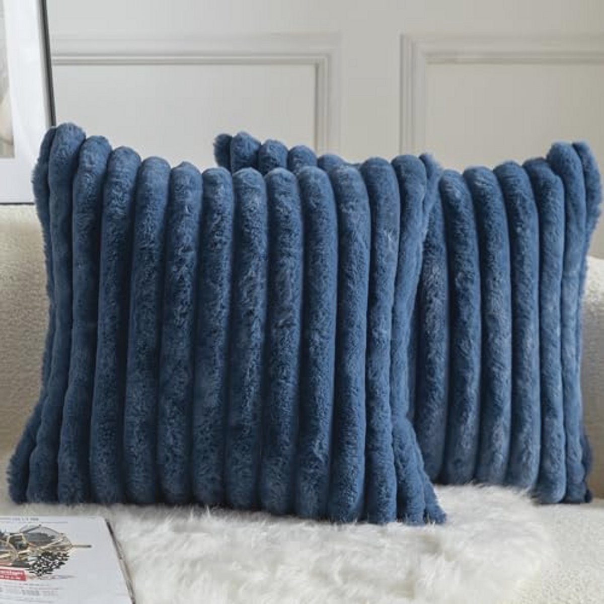 Set van 2 decoratieve kussenhoezen 30x50 cm pluche kussenslopen voor slaapkamer en woonkam