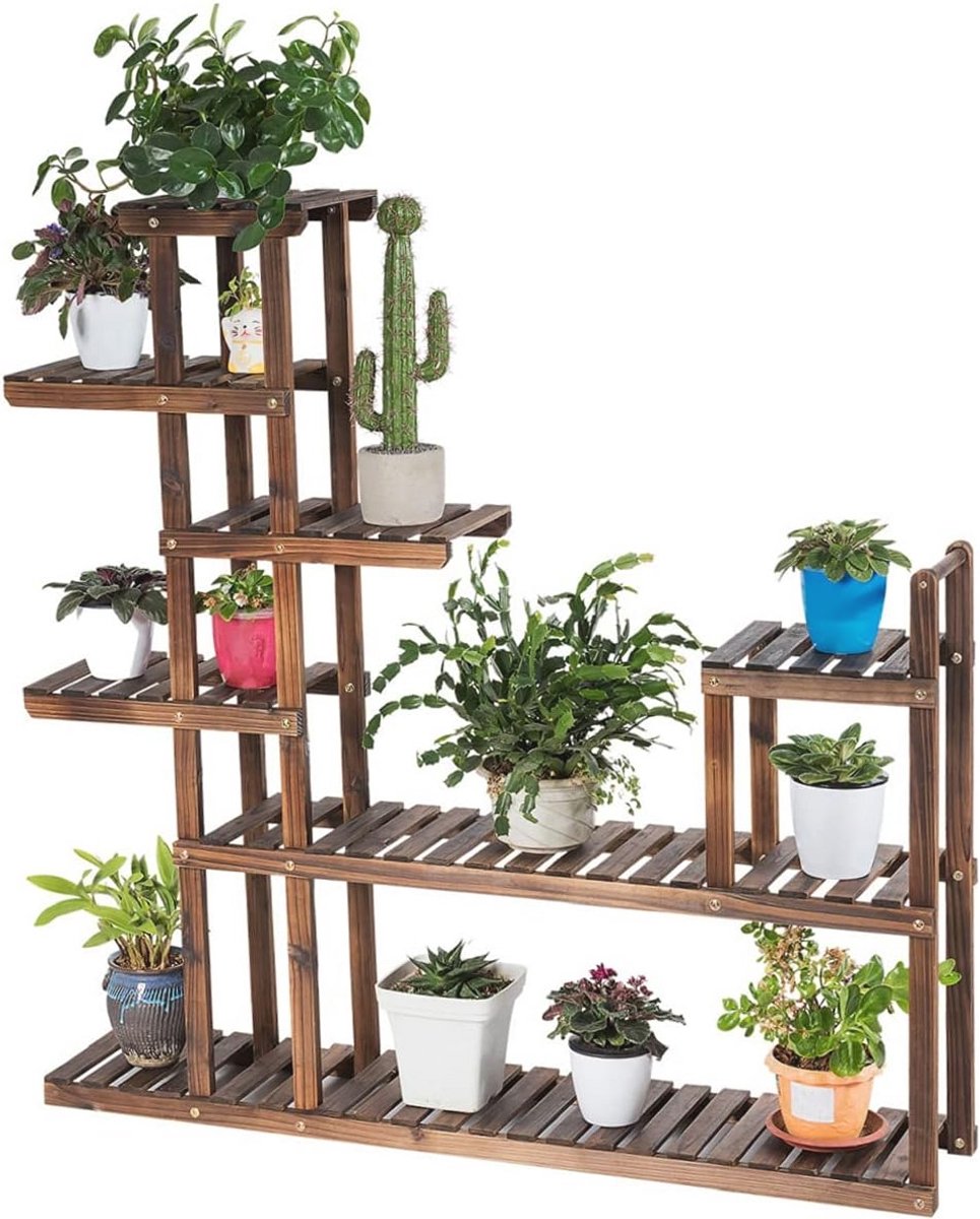 Plantenrek met 7 niveaus van hout - Bloemenstandaard voor buiten, Tuin en Balkon 120 x 25 x 120 cm