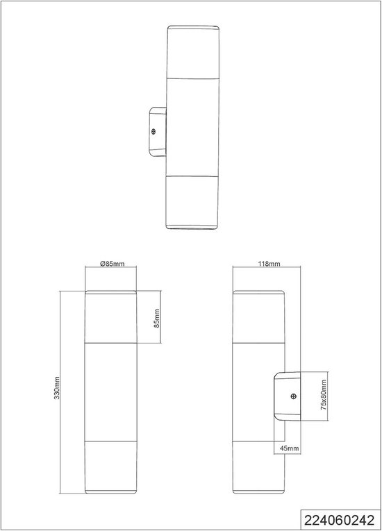 EGLO Caldiero Buitenwandlamp – Antraciet/wit, E27 Fitting, IP44, Staal/kunststof, Up/down Licht, Voor Tuin En Terras
