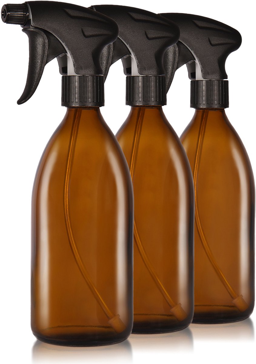 Oputec 3x 500ml sprayflessen – bruinglas – lege verstuivers met ergonomische sproeikop