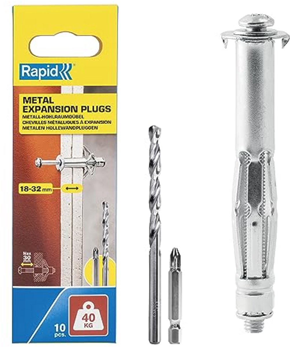 Hollewandpluggen voor Gipsplaat - Set van 10 Met Boor en Schroefbit - Draaggewicht tot 40 kg