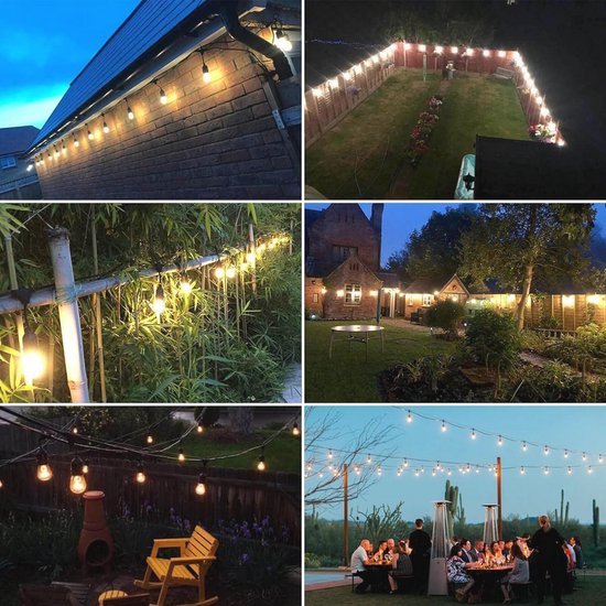 wisdom line Lichtsnoer voor buiten, 10 E27-fittingen, waterdicht, 5 m rekbaar, zwart, aansluitkabel voor tuin, terras, feestjes