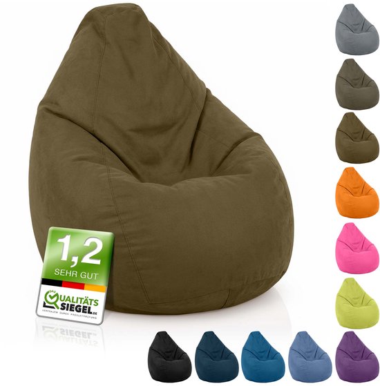 Green Bean® Zitzak met rugleuning "Drop" 60x60x90cm - Binnenzitkussen 220L EPS-korrelvulling - Olijfgroen