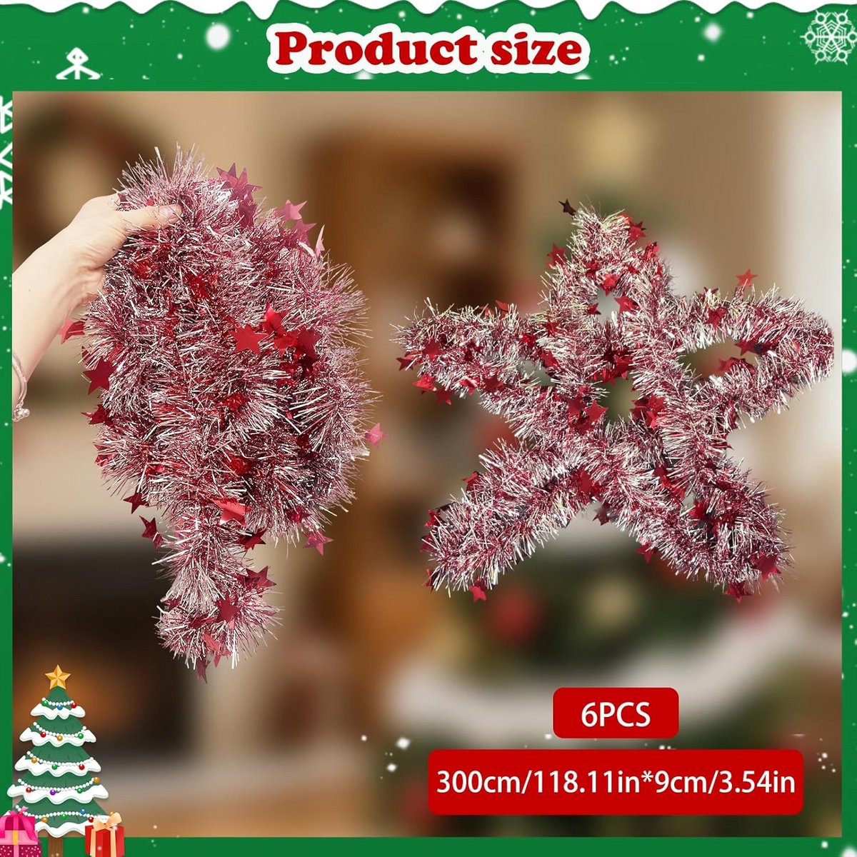 Metalen Kerstguirlande met Glitter voor Binnen, Open Haard en Kerstboom – foto 3