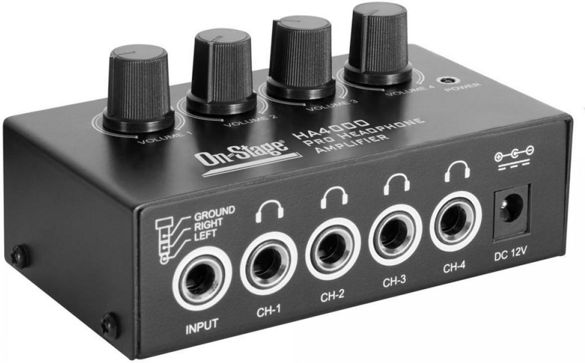 Professionele 4-kanaals hoofdtelefoonversterker voor studio en live gebruik