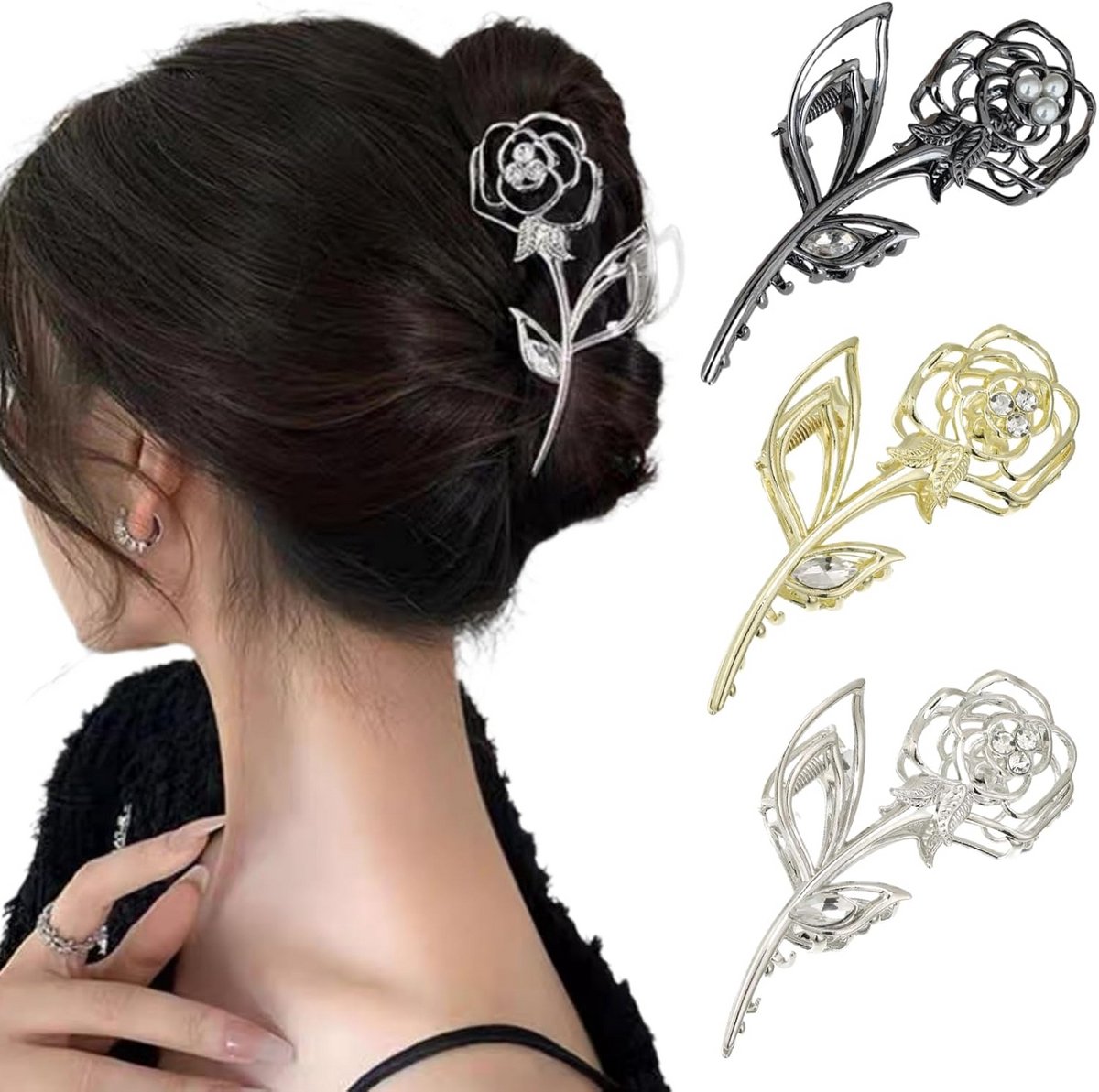 3 Stuks Bloemen Haarklemmen - Antislip Haarklauwen voor Dames en Meisjes