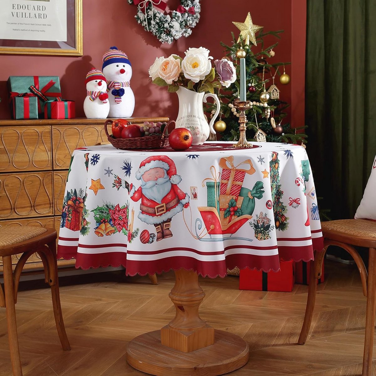 Kerst Ronde Tafelkleden 60 inch Rood Polyester voor Diner Decoratie
