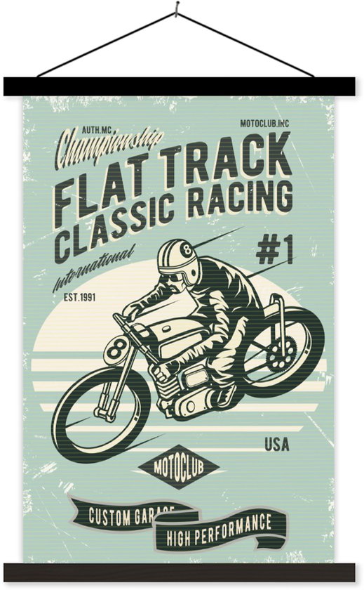 Porte-affiche avec affiche - Affiche scolaire - Cyclomoteur - Homme - Vintage - 120x180 cm - Lattes noires - Cadeau Vaderdag - Cadeau - Cadeau pour lui - Astuce - Hommes