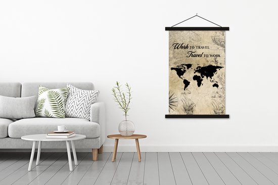 Décoration murale - Carte du Wereldkaart - Vintage - Citation - Affiche scolaire - 120x180 cm