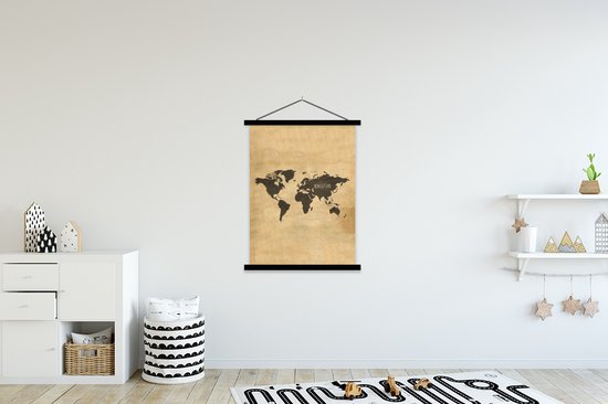 Décoration murale - Wereldkaart - Vintage - Citation - Affiche scolaire - 120x160 cm - Affiche textile - Affiche textile
