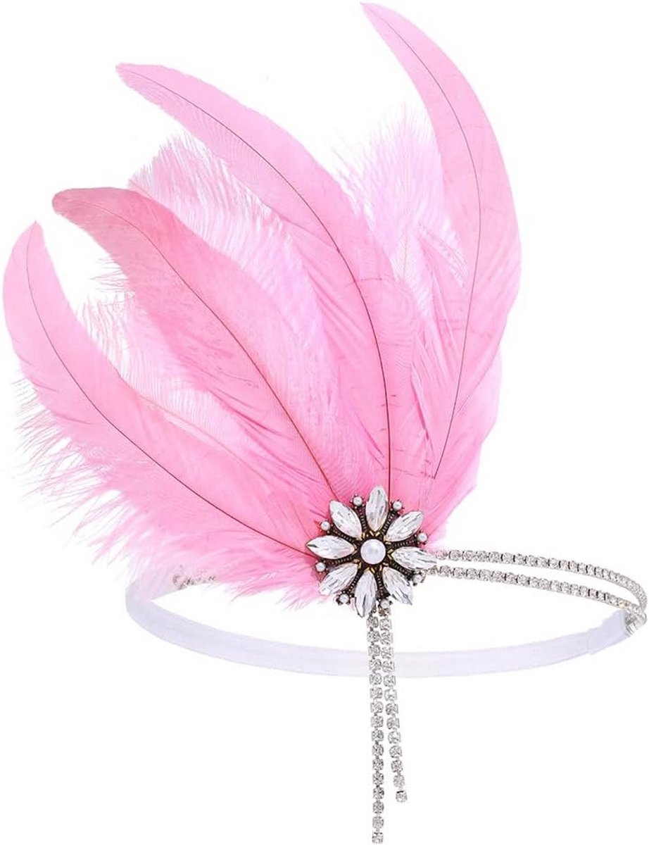 Roze Veer Hoofdband Accessoire Stijlvolle Jaren 20 Gatsby Feest Haarband