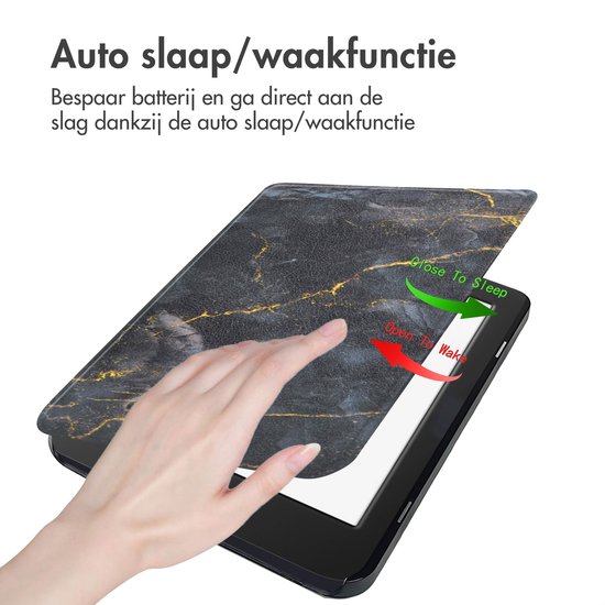 iMoshion Ereader Cover / Hoesje Geschikt voor Kobo Nia - iMoshion Design Sleepcover Bookcase zonder stand - Zwart / Black Marble van iMoshion — afbeelding 2