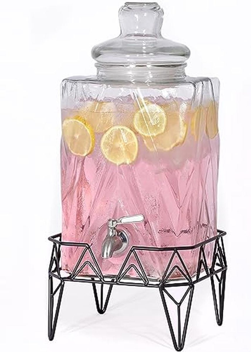 Glazen Drank Dispenser met RVS Lepel en Stand - 2.5 Gal