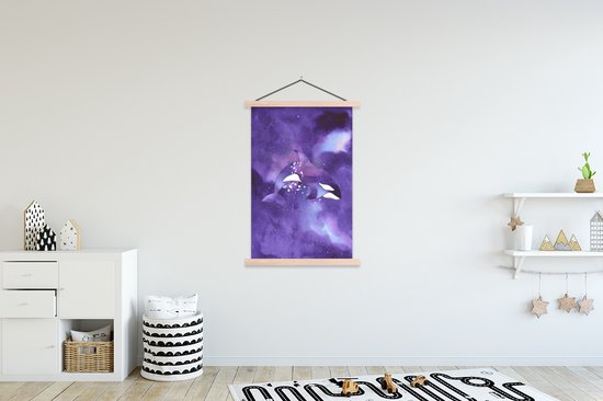 Porte-affiche avec affiche - Affiche scolaire - Poisson - Mer - Violet - Aquarelle - 120x180 cm - Lattes vierges