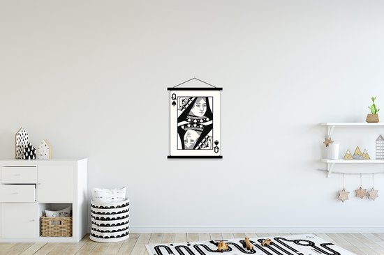 Illustration d'une reine de pique carte à jouer affiche textielposter lattes noires 90x120 cm - Tirage photo sur plaque scolaire (décoration murale salon / chambre)