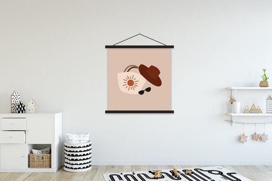 Porte-affiche avec affiche - Affiche scolaire - Lunettes de soleil - Chapeau - Sac - 90x90 cm - Lattes noires