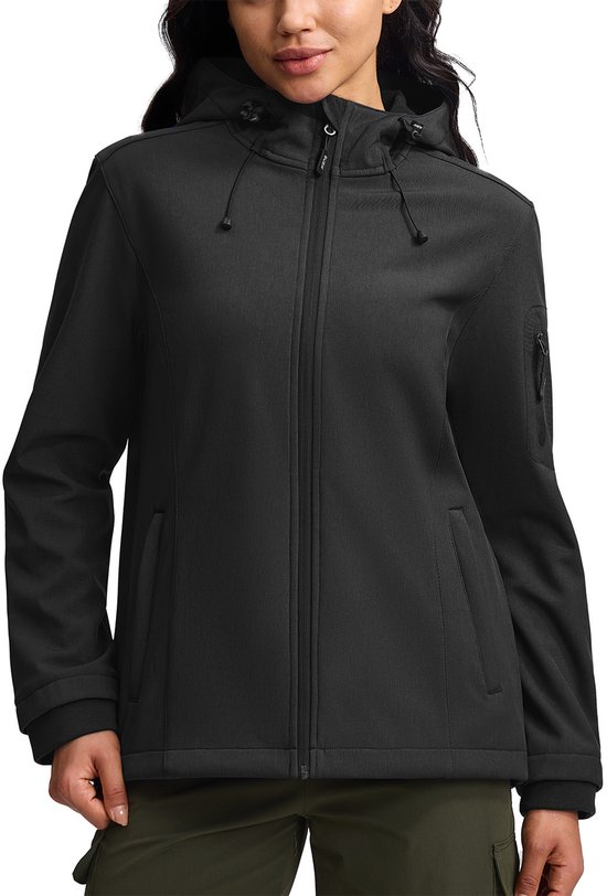 BUBW Dames Outdoorjas - Outdoorjassen - Outdoor Jas Dames Waterdicht & Ademend - Warme Fleece Voering - Winddicht - Zwart - Maat M