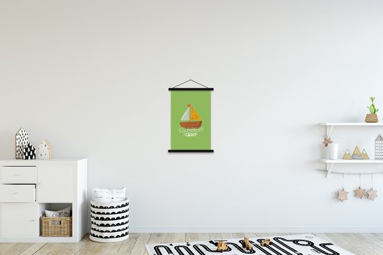 Porte-affiche avec affiche - Affiche scolaire - Bateau - Marron - Vert - 40x60 cm - Lattes noires