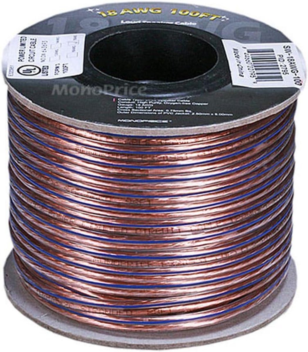 Hoogwaardige 16 AWG Luidsprekerkabel 2-aderig Zuurstofvrij Koper 30 Meter