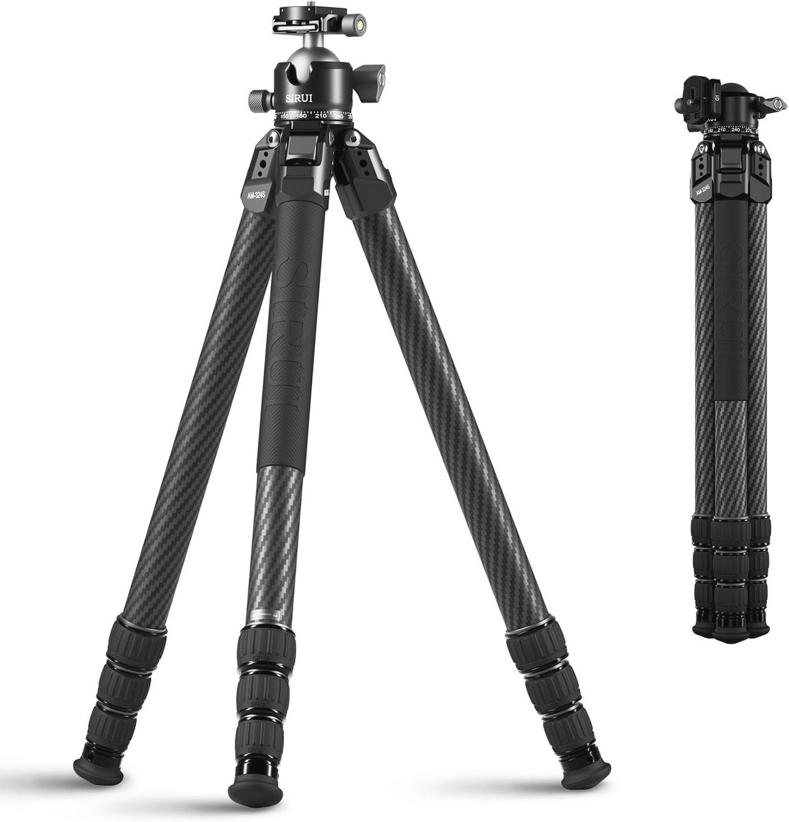 Heavy-Duty Carbon Fiber Tripod 152cm met Lage Middel van Zwaartepunt Balhoek - 20kg Laadvermogen, 6 Bevestigingspunten, Corrosiebestendig - Voor DSLR, Mirrorless, Telelens, Wildlifefotografie