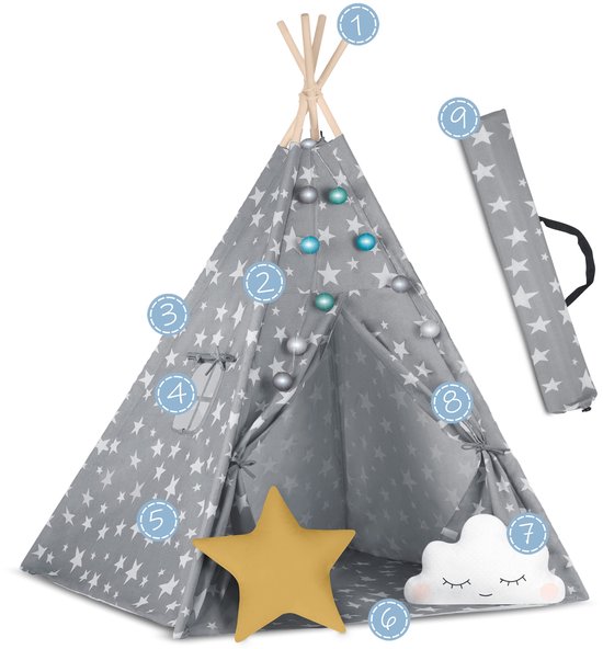 Unyqoos® Kinderlijke Tipi Tent van Natuurlijk Katoen met Accessoires voor Binnen en Buiten van Merkloos — afbeelding 2