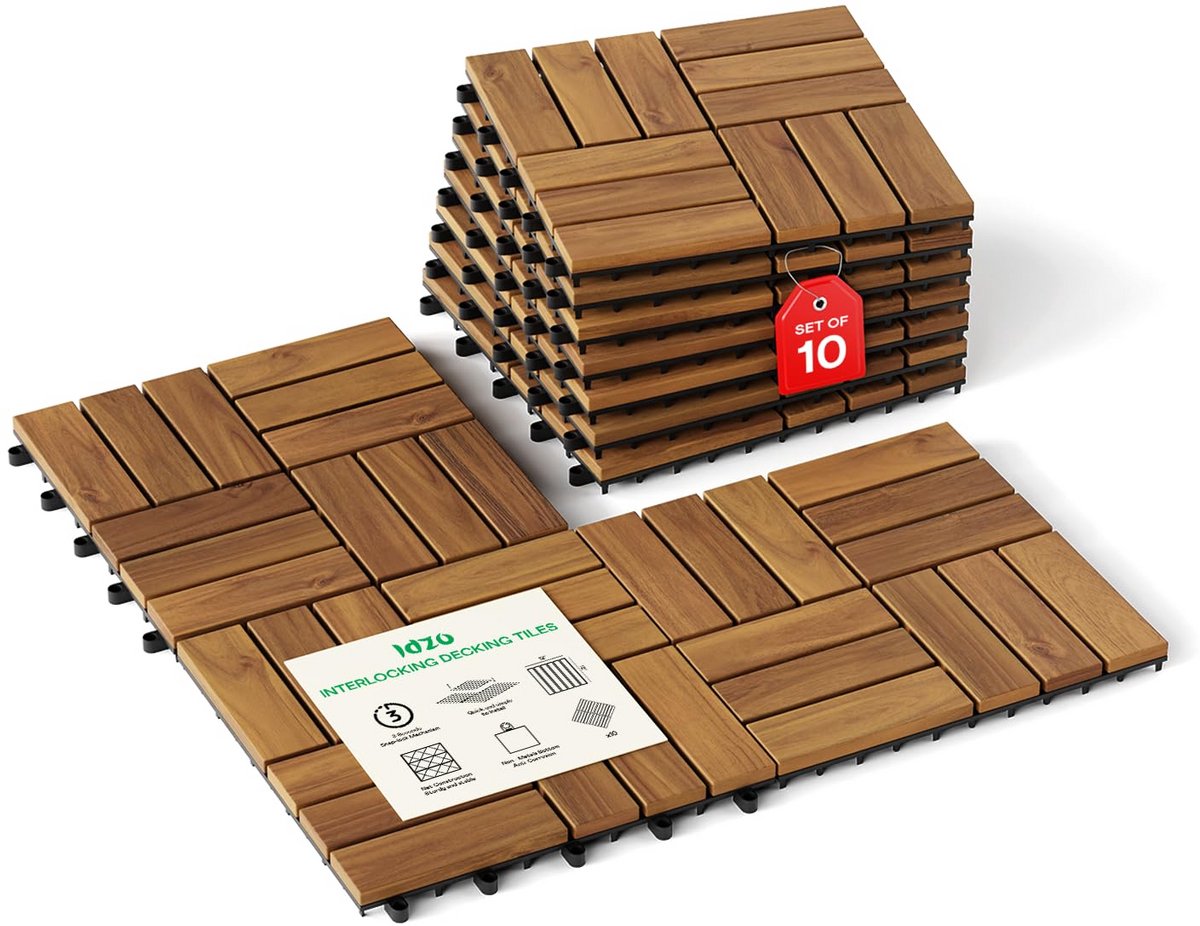 10x Houten Terrastegels Acacia Hout - Kliksysteem - Waterdicht Binnen & Buiten - 30x30 cm